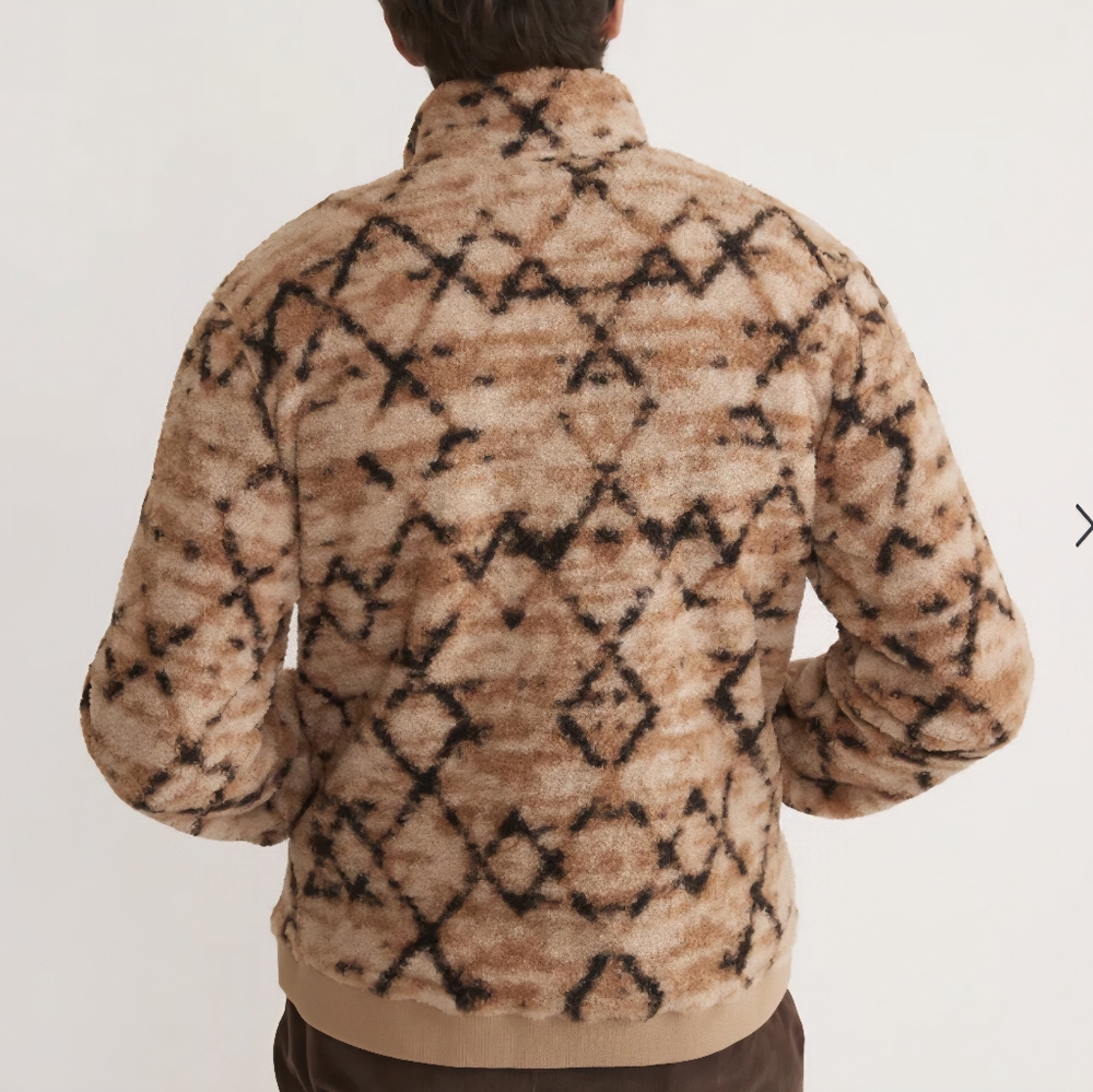 Marine Layer "Mason" Pattern High Pile Fleece Tan Geo Zip-Up Jacket Mens Large - Picture 3 of 13